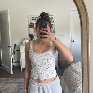 Brandy Tank White with Blue Flowers and Lace (One Size)